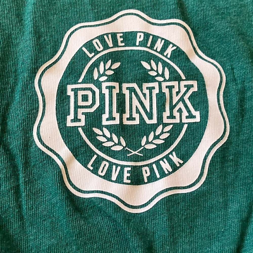 PINK Victoria's Secret Teal Tee with White Accents - Picture 2 of 3